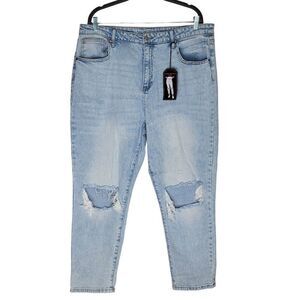 NoBo Women's Super High Rise Mom Jeans Size 19 Light Wash Blue Denim 38x28